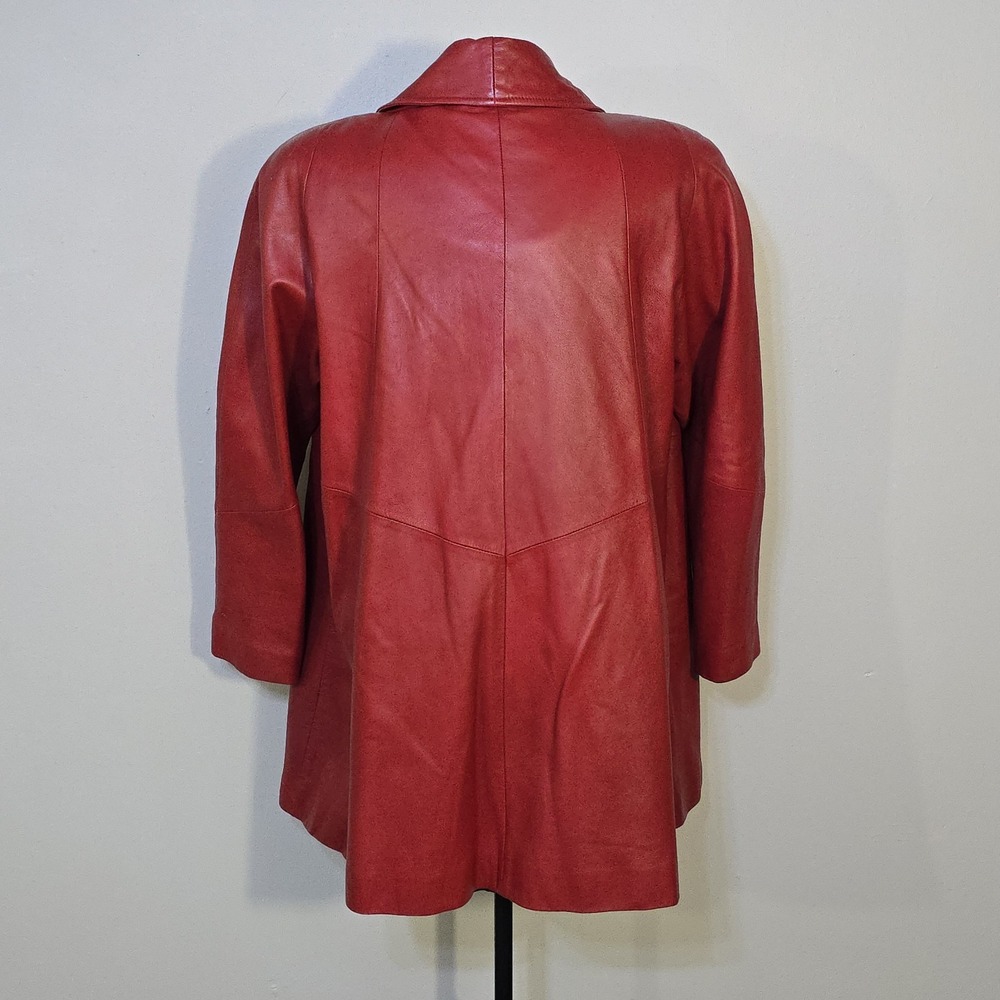 VTG Preston And York Red Lambskin Leather Coat Open Front Mid Length Women's L - Picture 3 of 16